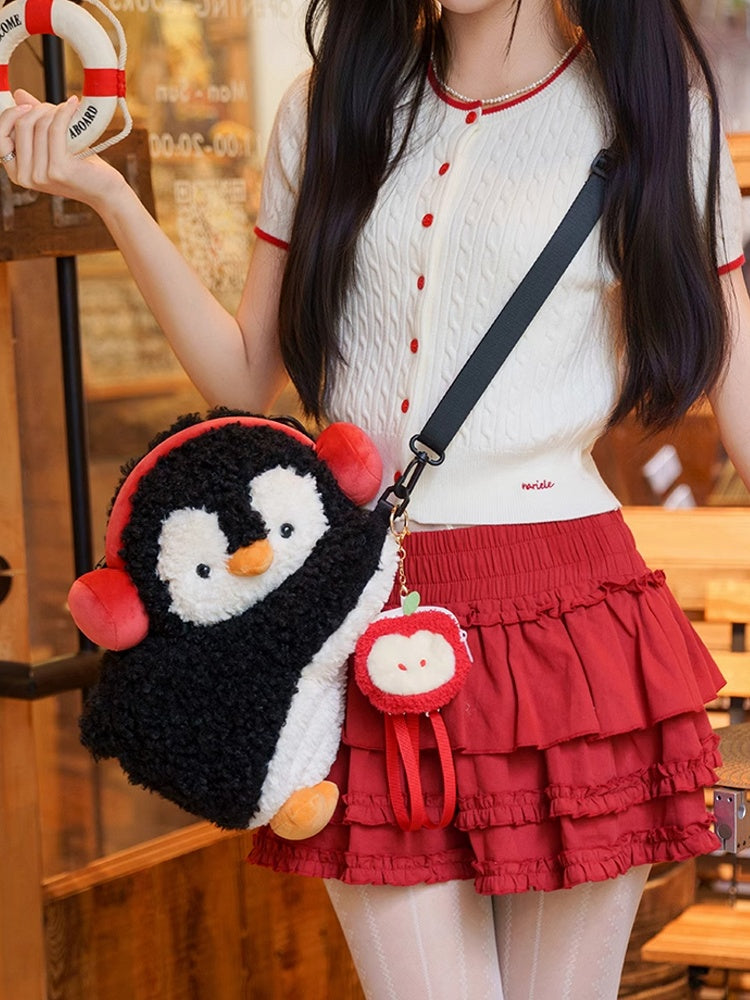 Black Cute Penguin Plush Backpack/Crossbody Bag Middle/Large Size