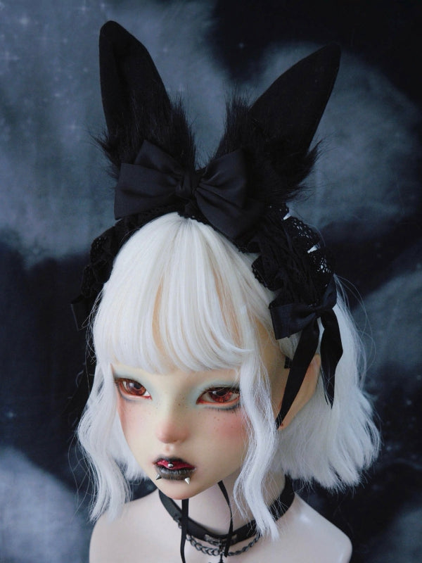 Black Gothic Bunny Ears Hairband with Bowknots