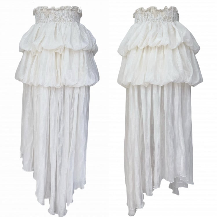 Apricot Ankle-Length Tiered Bubble Skirt with Ruffled Hem