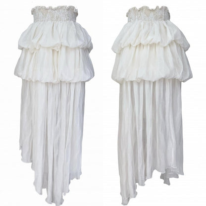 Apricot Ankle-Length Tiered Bubble Skirt with Ruffled Hem