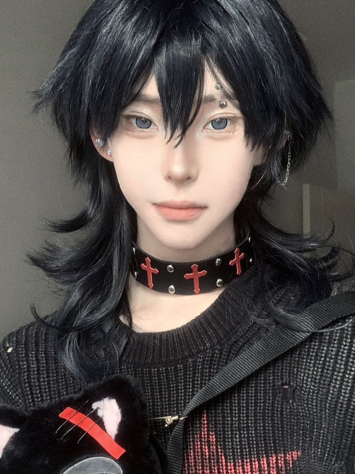 Red&Black/Black&White Punk Cross Choker