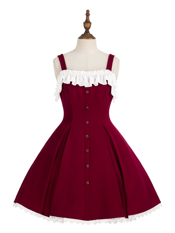 Red Slim Fit Waist Elegant Lolita Fashion Dress