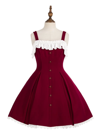 Red Slim Fit Waist Elegant Lolita Fashion Dress