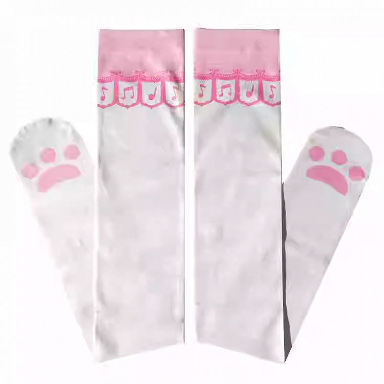 White Cat Paw Pattern Over Knee Stockings