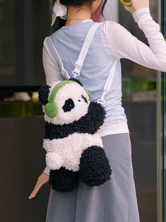Cute Curly Plush Panda Black&White Backpack/Crossbody Bag+ Keychain