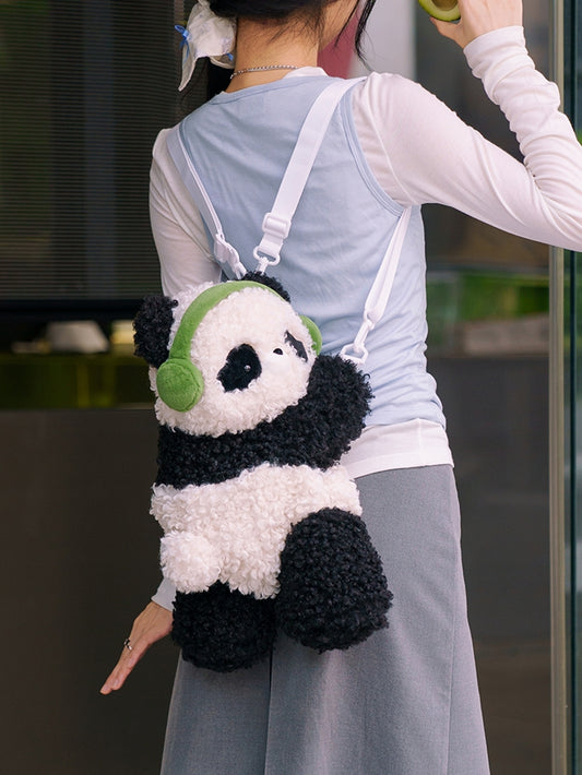 Cute Curly Plush Panda Black&White Backpack/Crossbody Bag+ Keychain