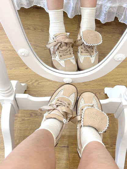 Clearance-Size 36 Khaki Fold-over Design Lace Trim Sneakers