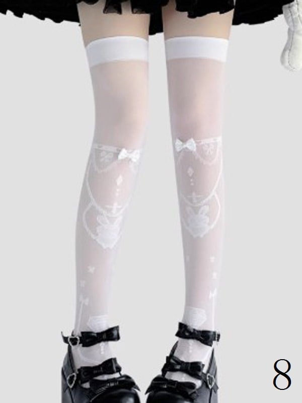 11 Options White/Black Sweet Lolita Overknee Stockings With Black/White/Pink/Blue/Red Bowknot Details