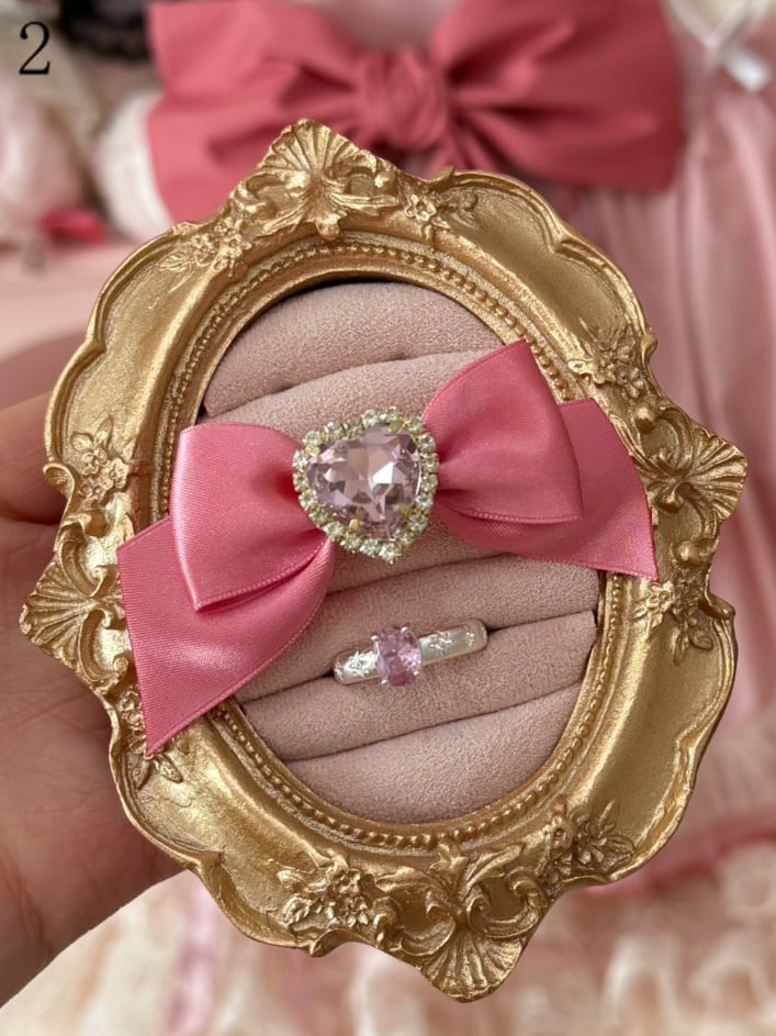 Pink Rhinestone Heart Bowknot Ring + Rhinestone Ring