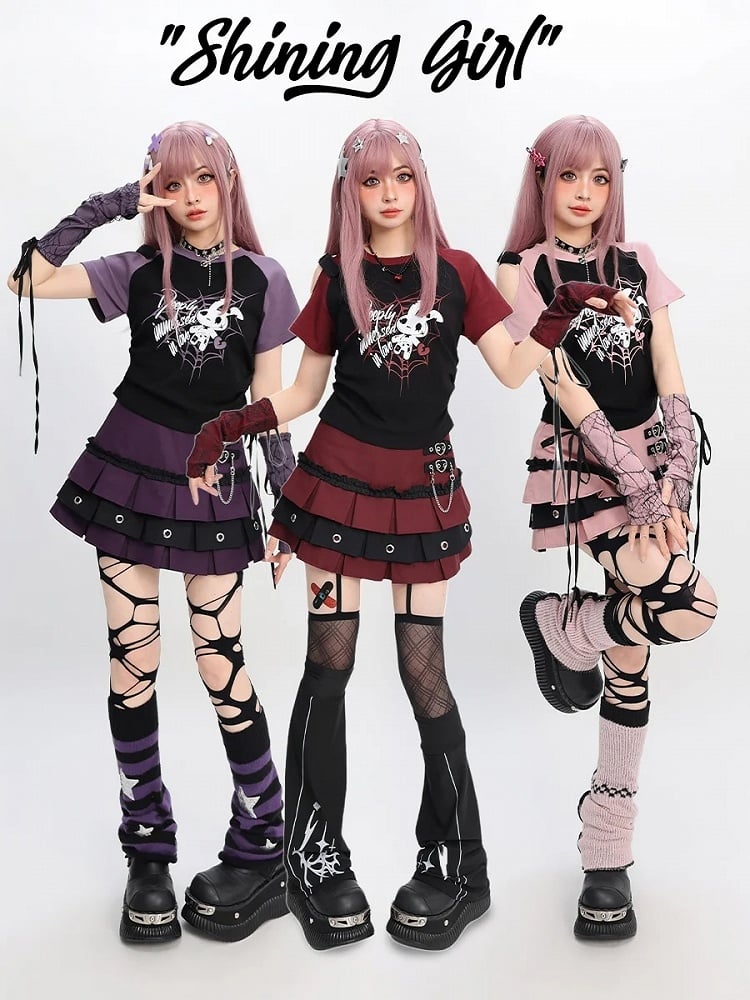 Clearance-Size M for Waist 67CM Y2K Pink Heart Buckles Box Pleat Lined Tiered Skirt