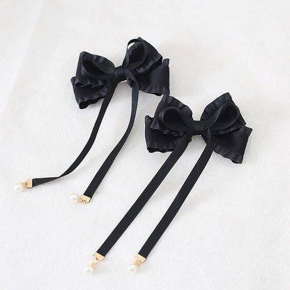 8 Colors A Pair of Sweet Bowknot Ribbon Hairclips with Bead Decorations