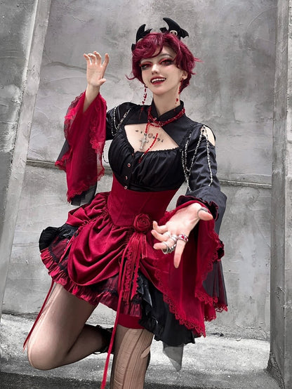 Clearance-Size XS for Bust 80CM Black Gothic Lolita Sleeveless Shirt with Detachable Sleeves