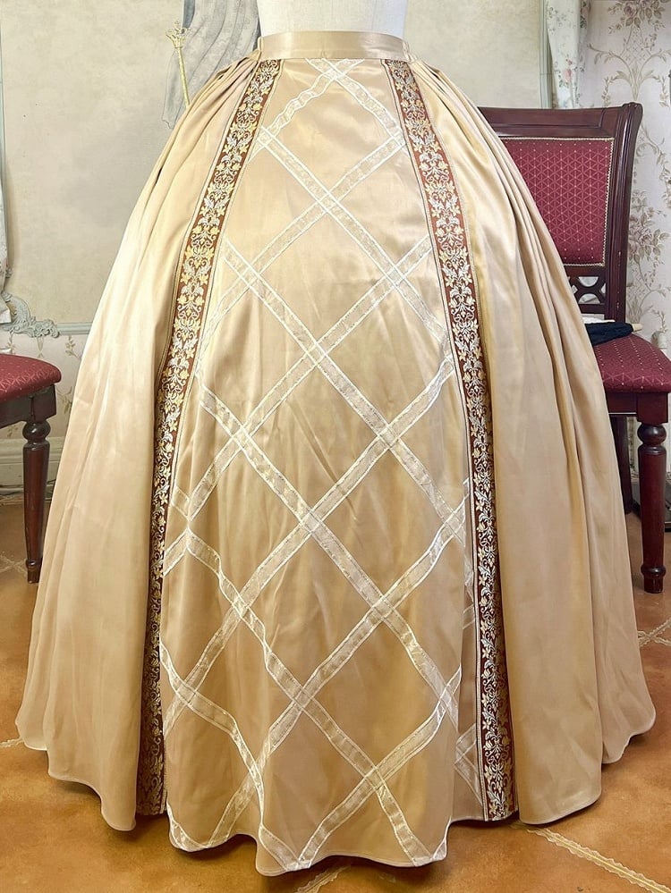 Snow White Full Set- Blue Boned Corset + Golden Skirt + Lace Collar + Red Bow Hairclip