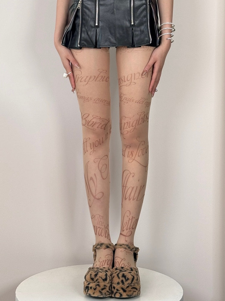 Nude Y2K Letter Print Tights