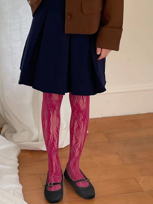 Purple/Rose Red/Black Y2K Hollow-out Design Tights