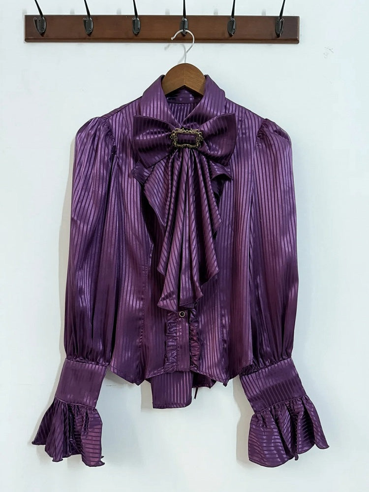 Purple Ouji Lolita Long Sleeves Shirt with Jabot Bowtie