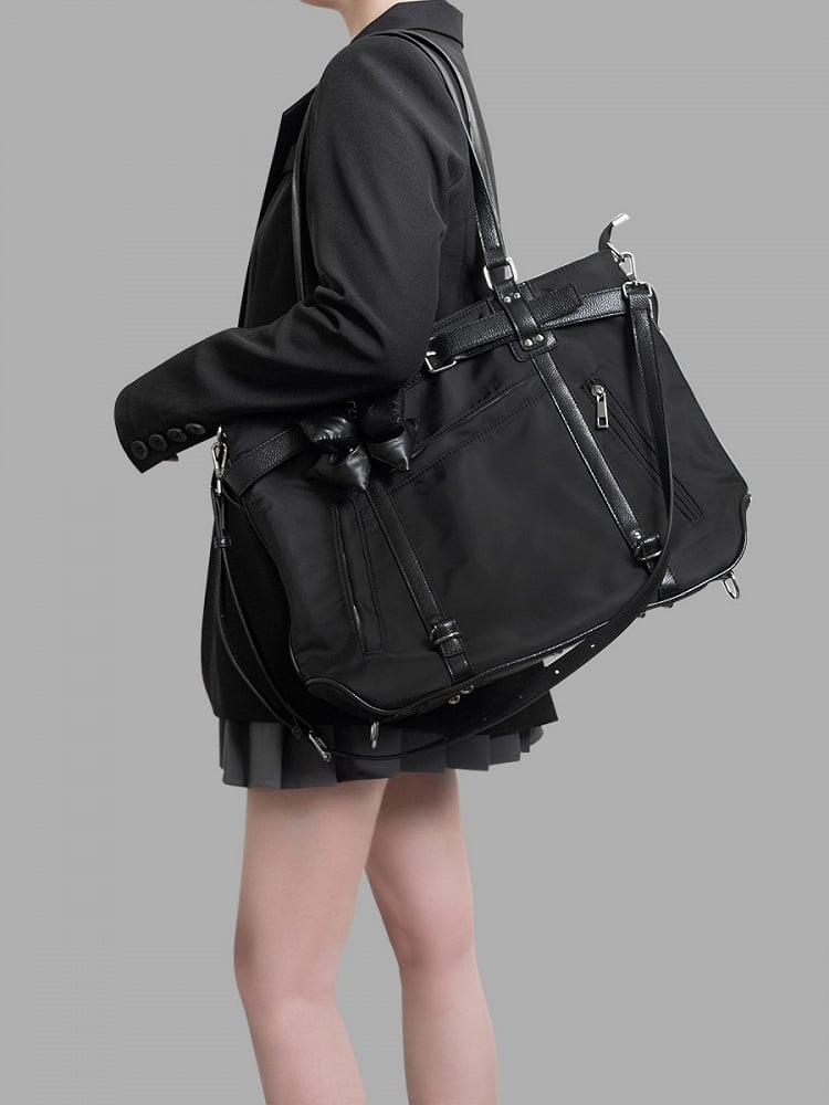 Chic Large-Sized Black Tote With Bold Contrast Strap Details