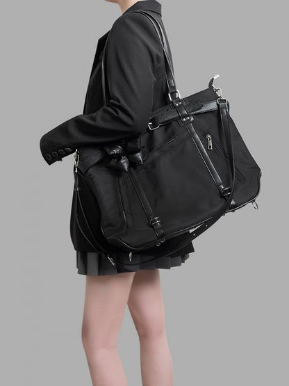 Chic Large-Sized Black Tote With Bold Contrast Strap Details