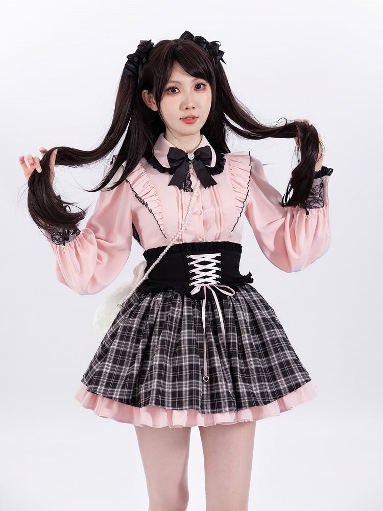 Ai Hoshino Inspired Black Plaid and Pink Jirai Kei Skirt from Oshi no Ko