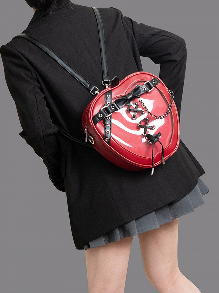 Red & Black Apple Design Lace-up Detail Ita Bag Small/Big Size