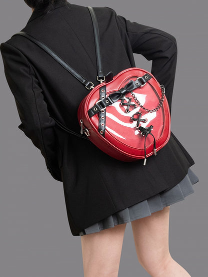 Red & Black Apple Design Lace-up Detail Ita Bag Small/Big Size