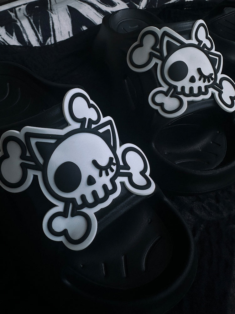 Black and White Gothic Skeleton Applique Summer Slippers