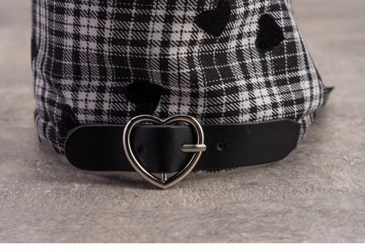 Heart Pattern Gothic Black and White Plaid Triangle Scarf KC