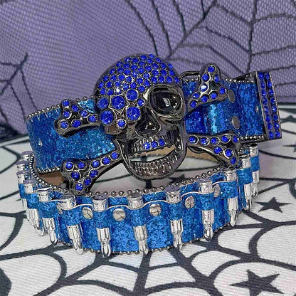 Y2K Glittering Rhinestones Punk Skull Bullets Waist Belt Black/Red/Blue/Gold