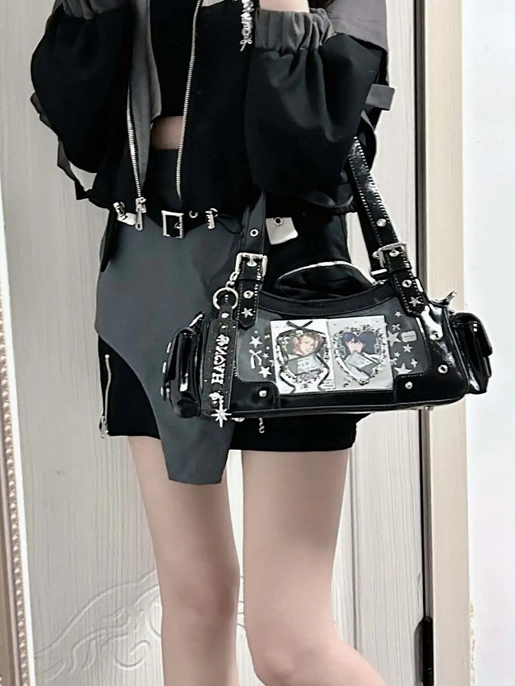 Black PU Y2K Shoulder Ita Bag With Star Charm