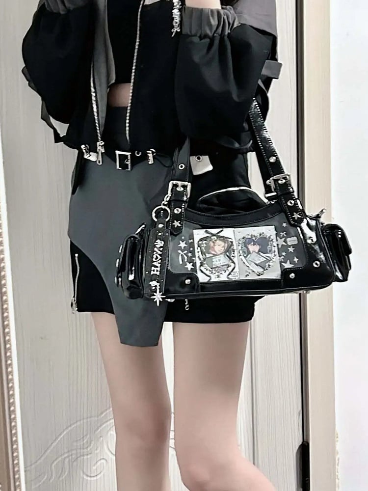 Black PU Y2K Shoulder Ita Bag With Star Charm