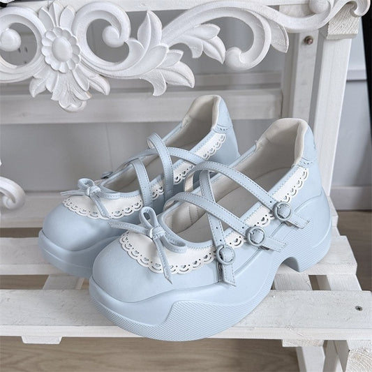 Blue&White Knotted Bow at Top Crisscross Design Platforms