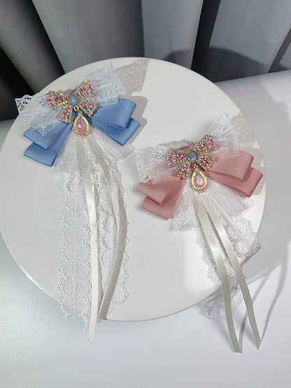 Pink/Blue Preppy Style Rhinestone And Beaded Decorated Butterfly Design Bow Tie