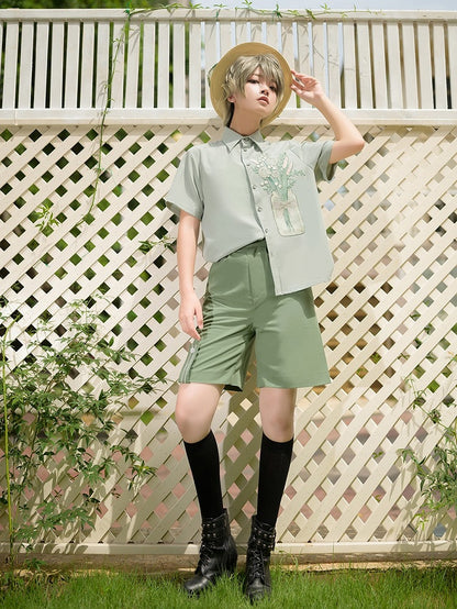 Season of Blossoms Bouquet Embroidery Ouji Lolita Green Shirt
