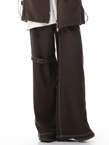 Brown Straight-Leg Cargo Pants with Strap Accents