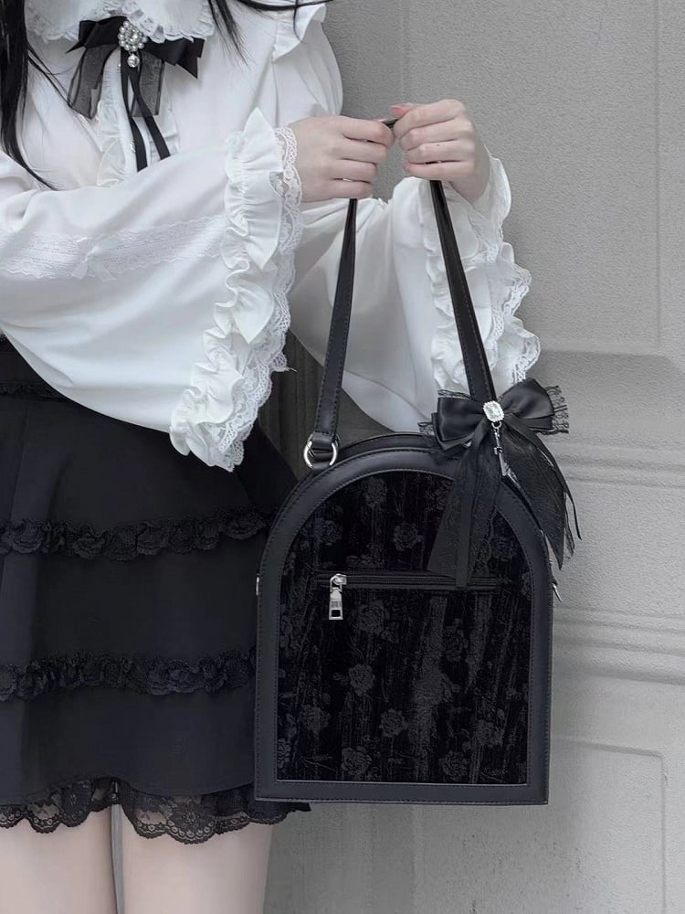 2 Ways Black & Blue Gothic Cage Shape Small Capacity Ita Crossbody Bag - Dark Aesthetic