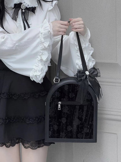 2 Ways Black & Blue Gothic Cage Shape Small Capacity Ita Crossbody Bag - Dark Aesthetic