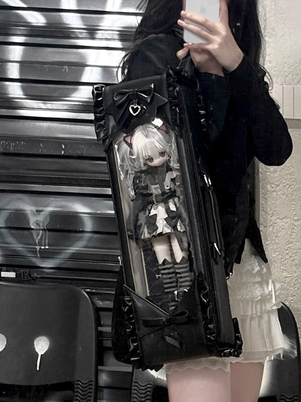 Black Bowknot Details Diamond Pattern 1/4 Scale BJD Doll Bag with Two Straps