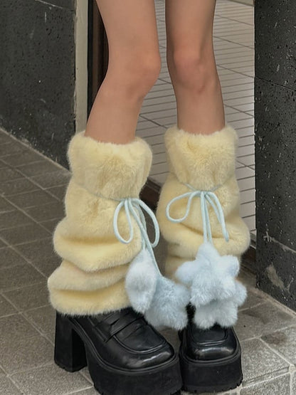 White/Yellow/Pink/Blue/Brown Sweet Plush Leg Warmers With Star-shaped Pompons