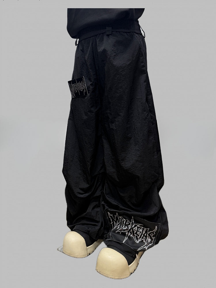 Black Letter Decorated Wide-leg Cut Pants
