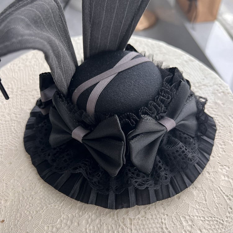 Dark Gray Gothic Lolita Bunny Ears Mini Hat