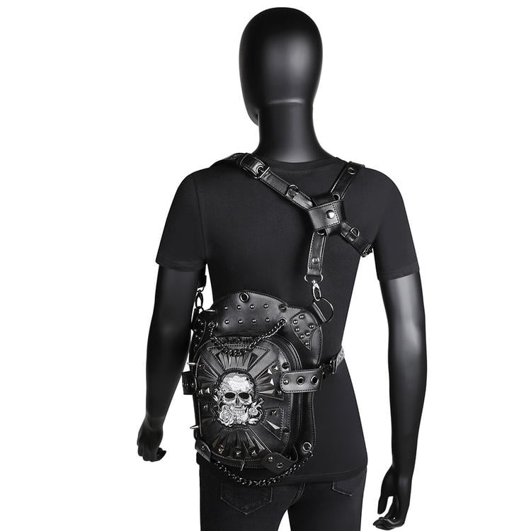 Gothic Punk Studs Skull Black Waist Bag PU Crossbody Bag