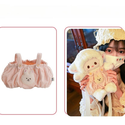 White&Pink Cute Plush Lamb Backpack + Overall Pants Middle/Large Size