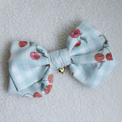 Cherry Print Blue Plaid Bowknot Hairclip