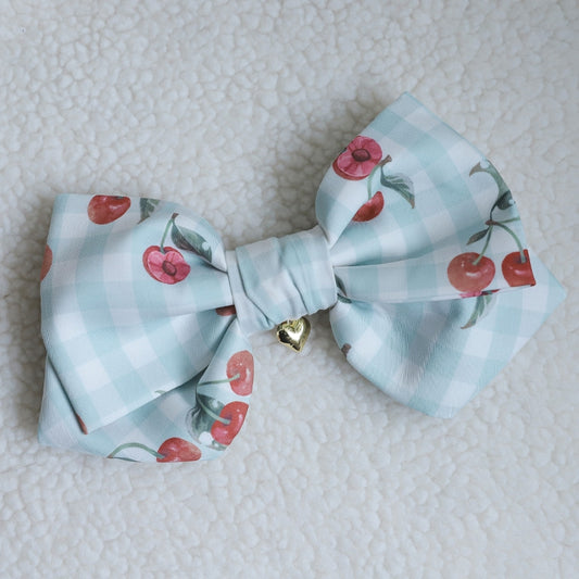 Cherry Print Blue Plaid Bowknot Hairclip