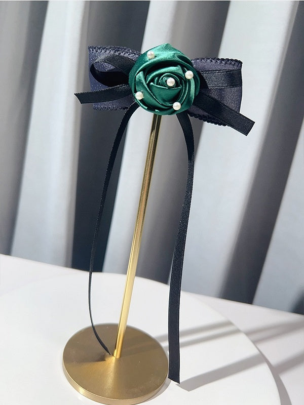 Red/Green/Purple/Apricot Beaded Decorated Rosette Design Bowknot Brooch