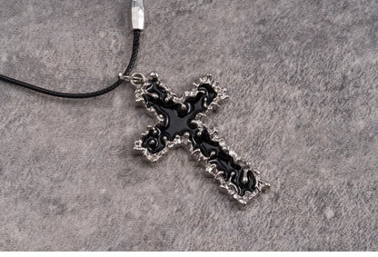 Gothic Black Cross Pendant Necklace Set