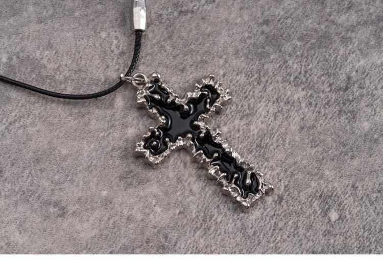 Gothic Black Cross Pendant Necklace Set
