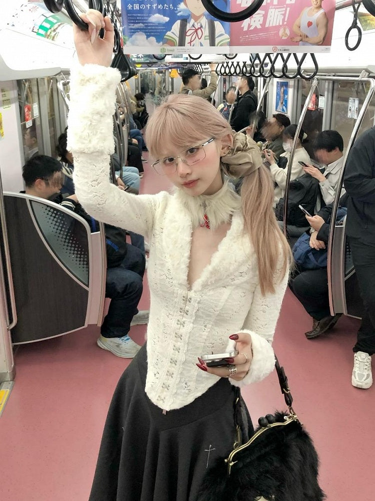 Plush Beige Cross Blood Drip Choker