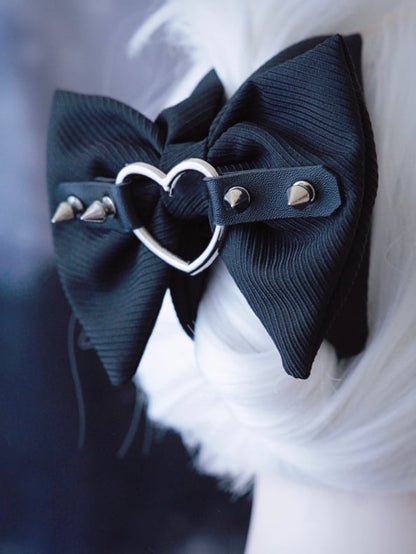 Gothic Heart Buckle With Studs Decorated Black Bow Claw Clip