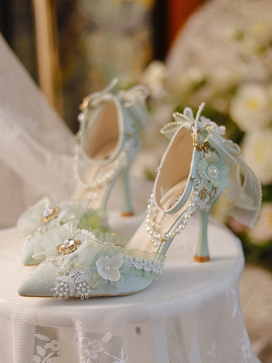 Light Green Detachable Chains Pointed Toe Hime Lolita High Heels